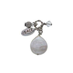 Vintage Sterling Silver 925 Disk Pearl Peace Charm Pendant